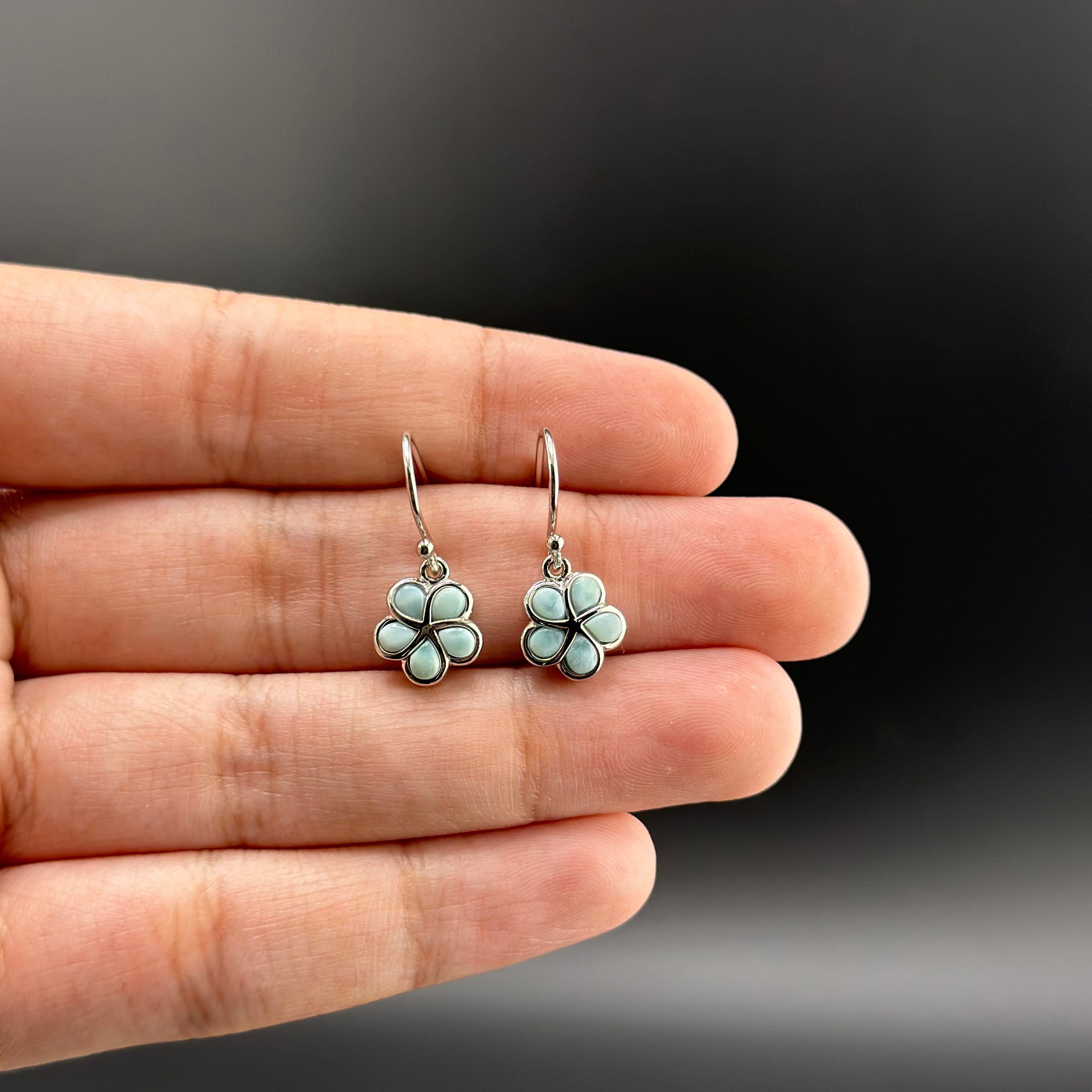 Tropical Bliss Plumeria Larimar Earrings