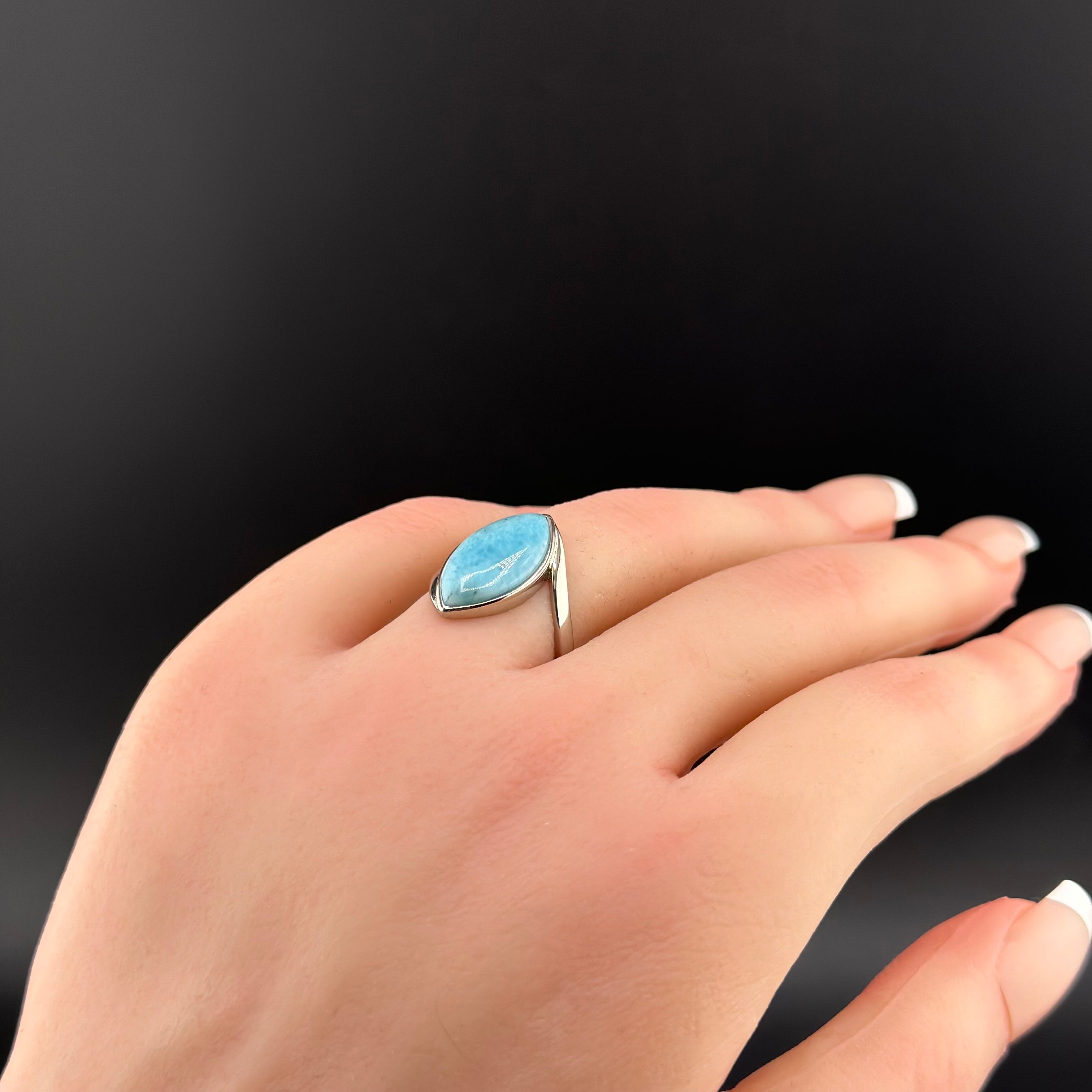 Marquise Ocean Glow Larimar Ring