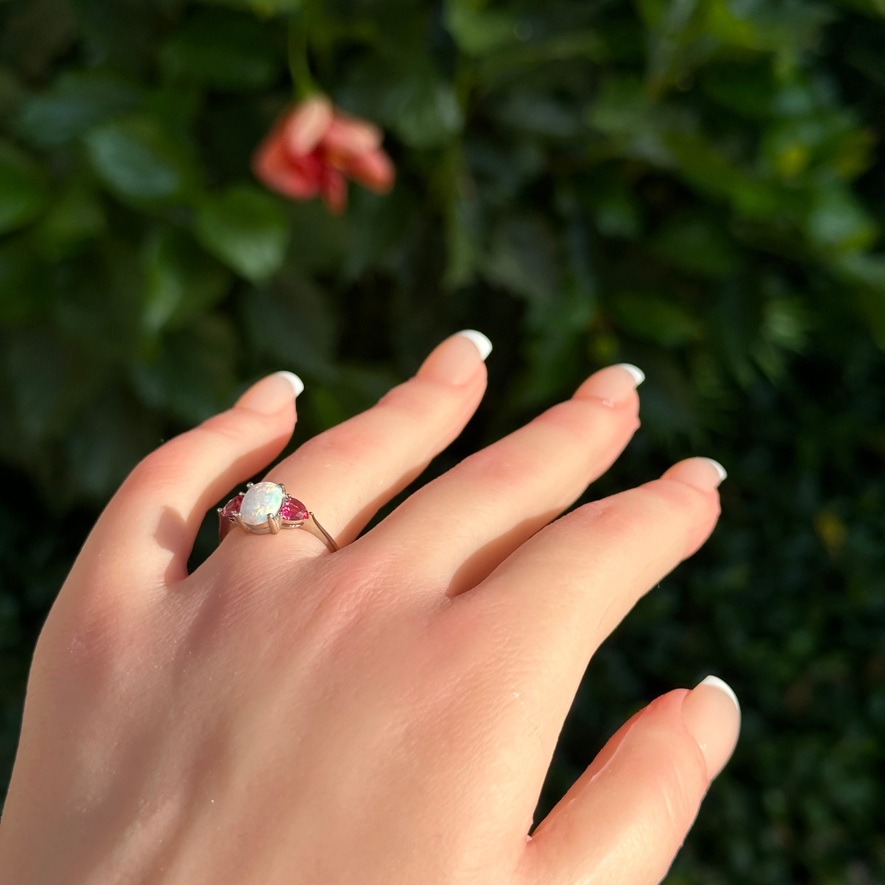 Ethereal Opal & Ruby Love Ring