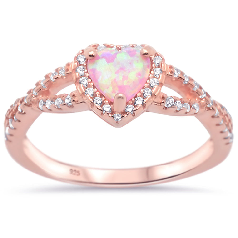 Rose Gold Pink Opal & CZ Heart Promise Ring