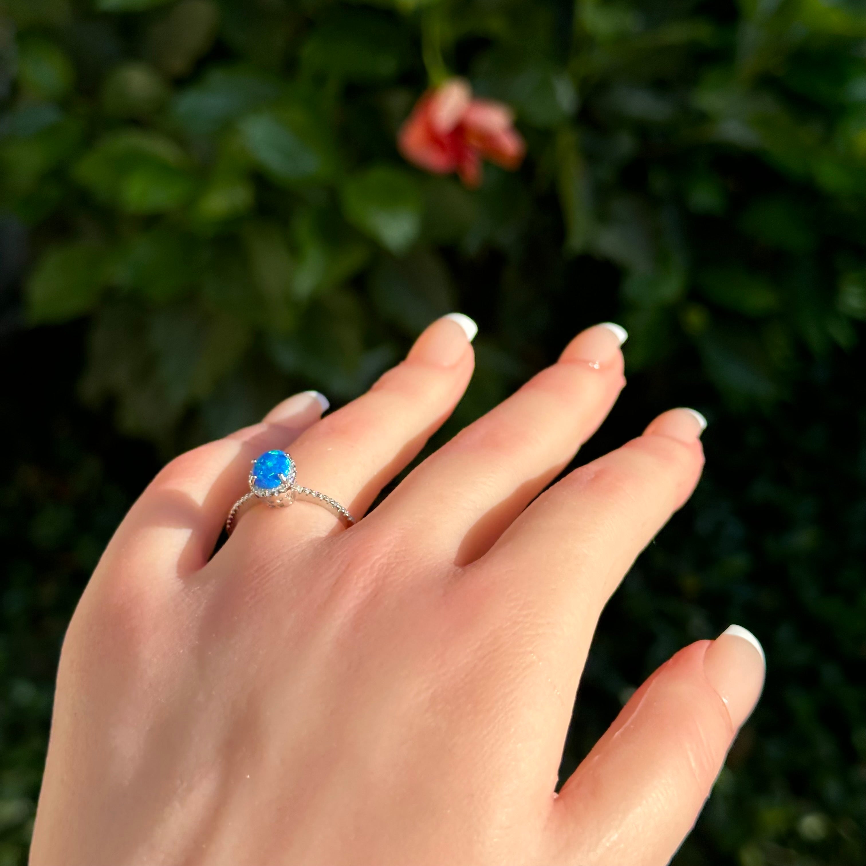 Serene Horizon Blue Opal Halo Ring