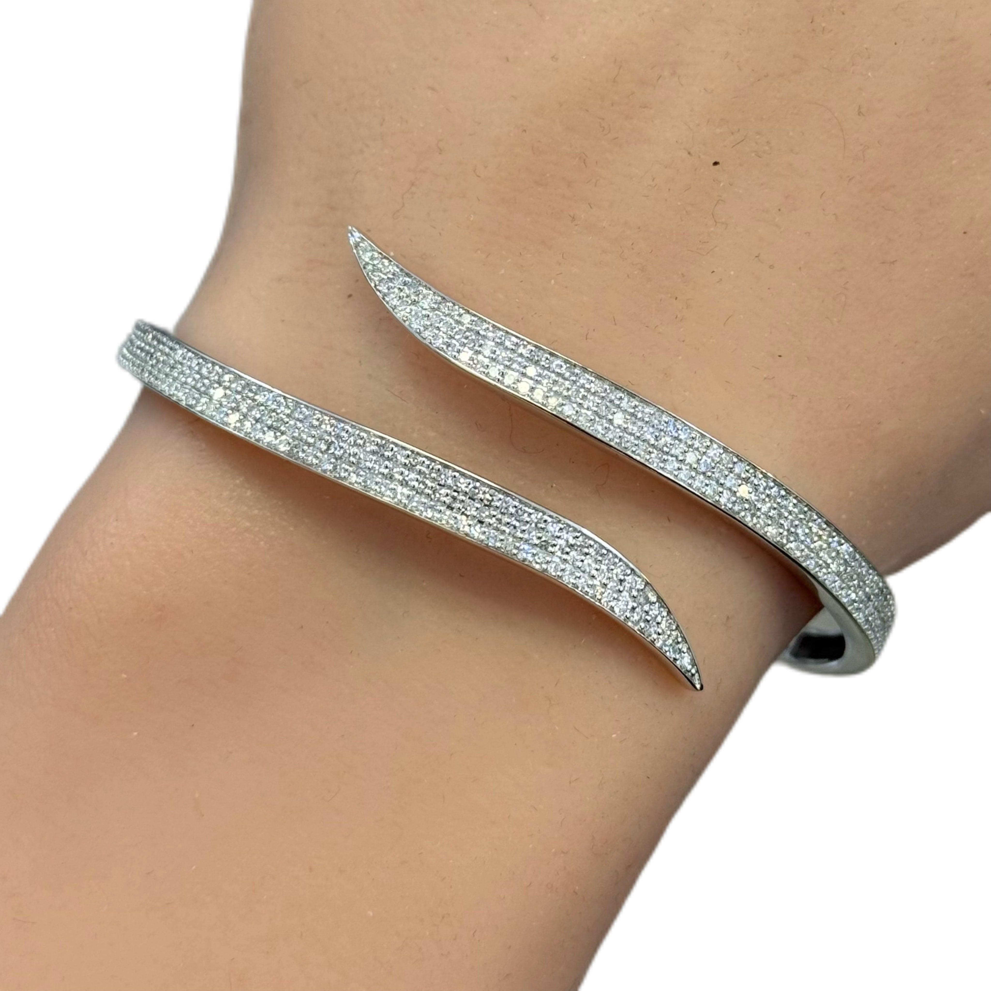 Frosted Talon 14K White Gold Diamond Bangle Bracelet