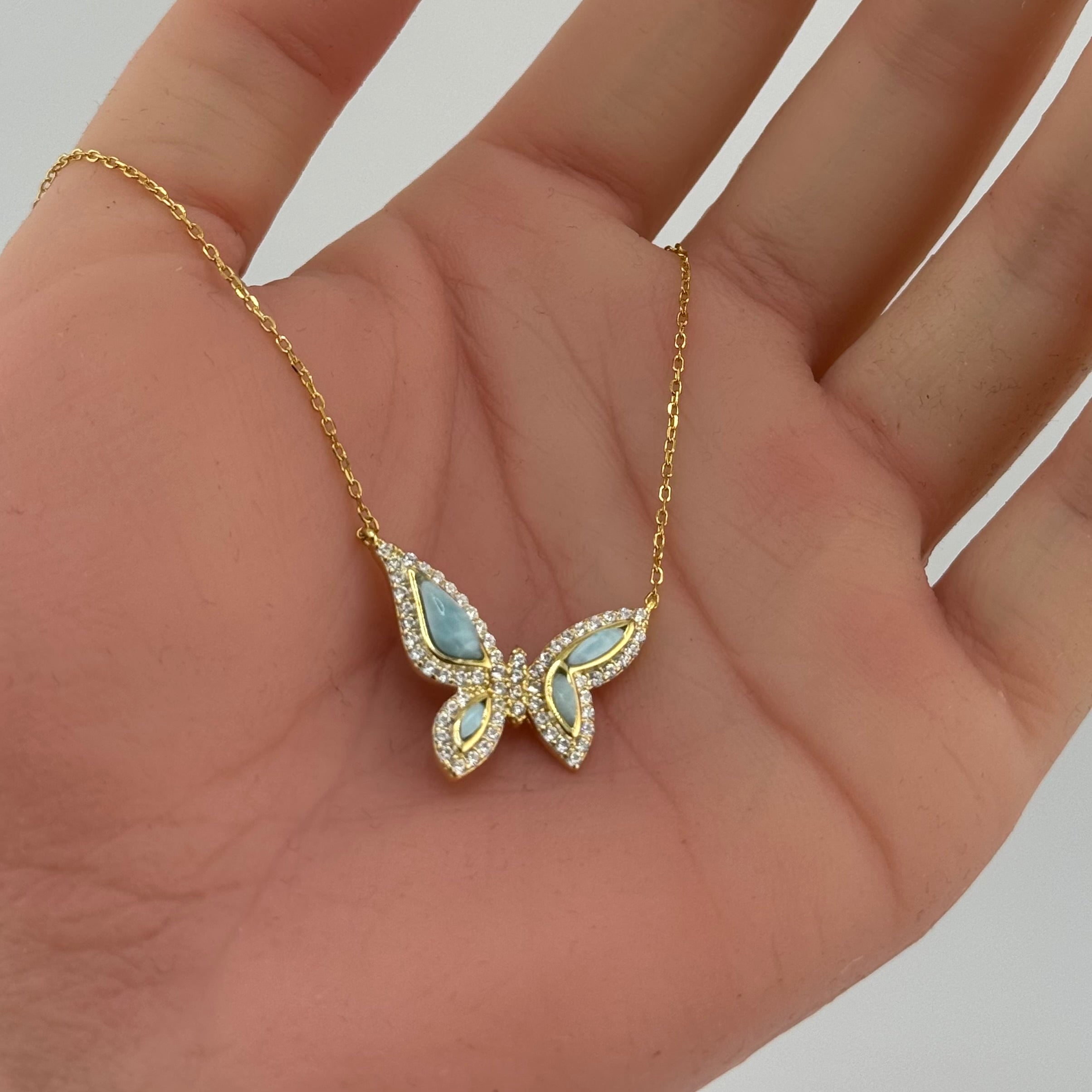 Gold White Opal Butterfly Charm Pendant