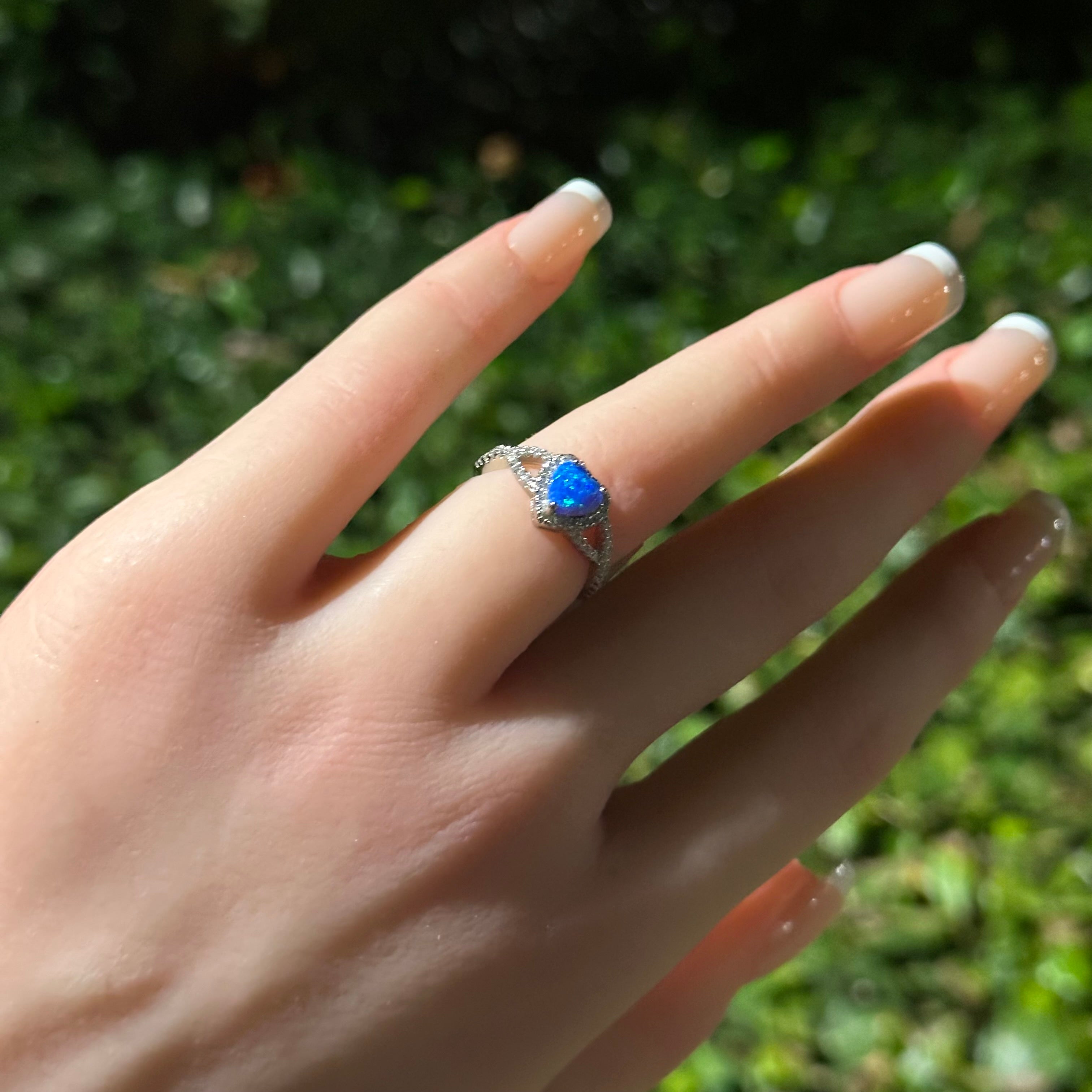 Blue Opal Embrace Heart Ring