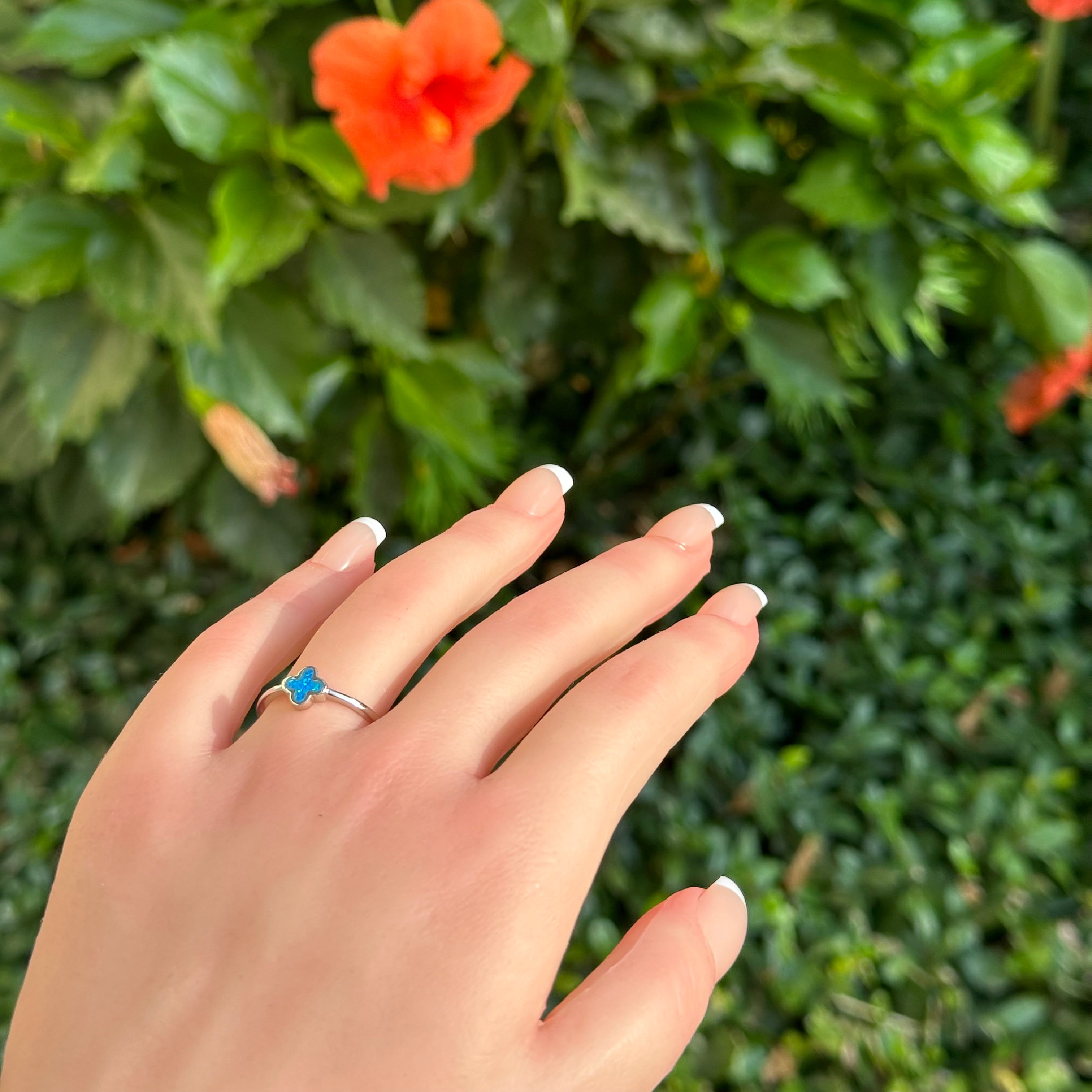 Blue Opal Clover Ring