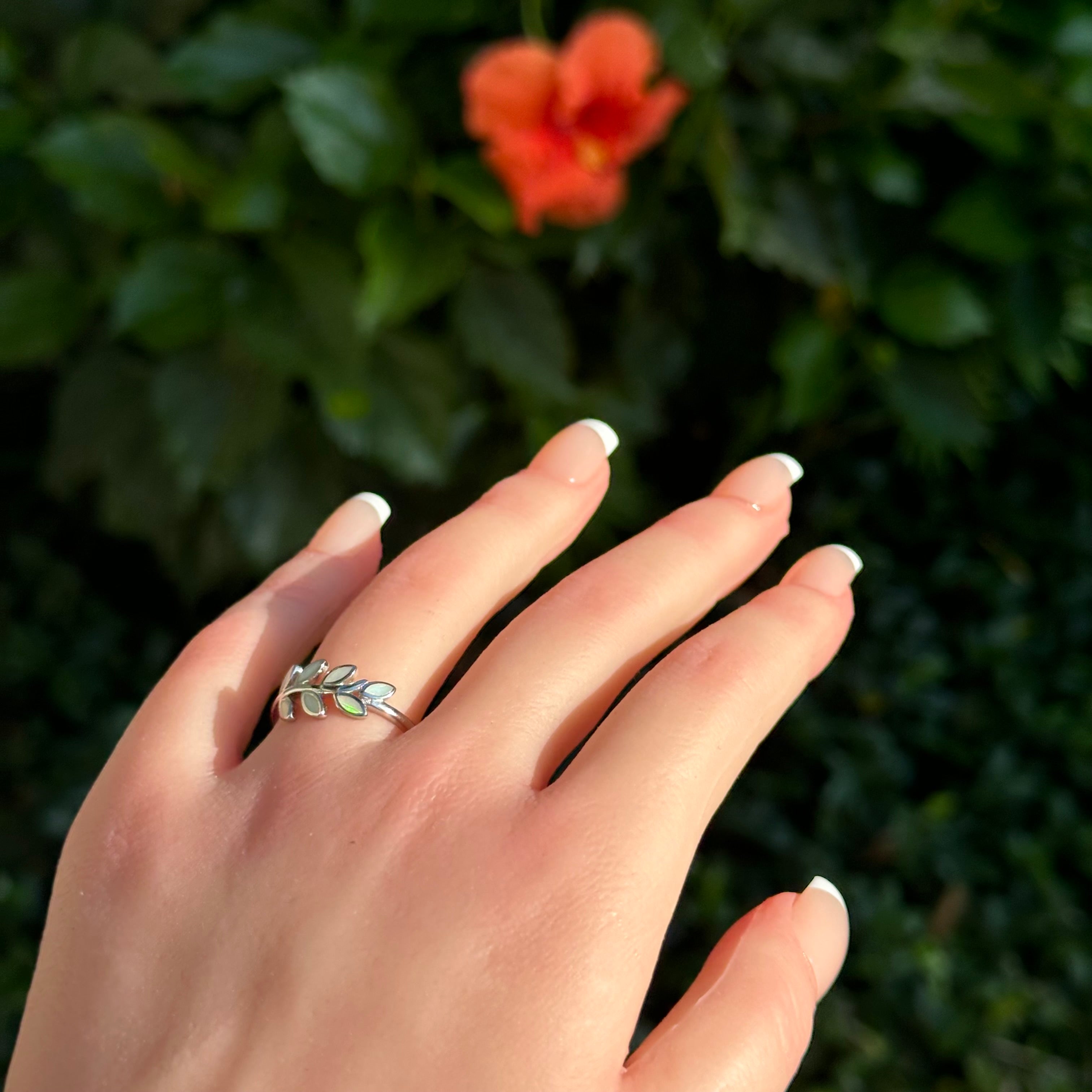 Lunar Leaf White Opal Ring