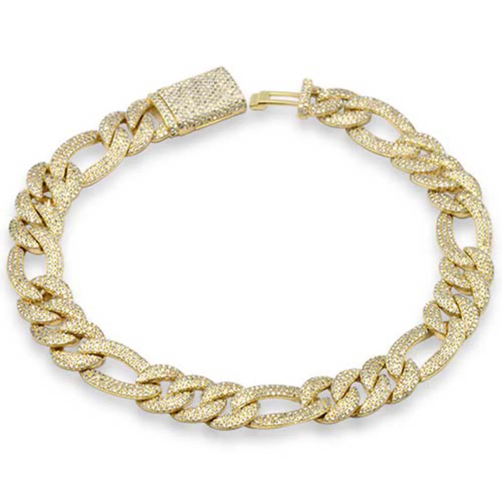 Bold Blaze 14K Yellow Gold Figaro Diamond Bracelet