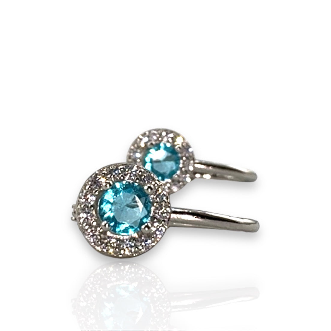 Azure Glow Blue Topaz Halo Earrings