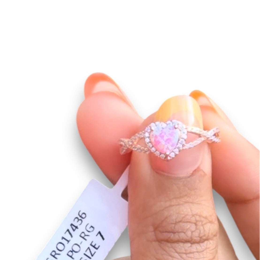 Rose Gold Pink Opal & CZ Heart Promise Ring