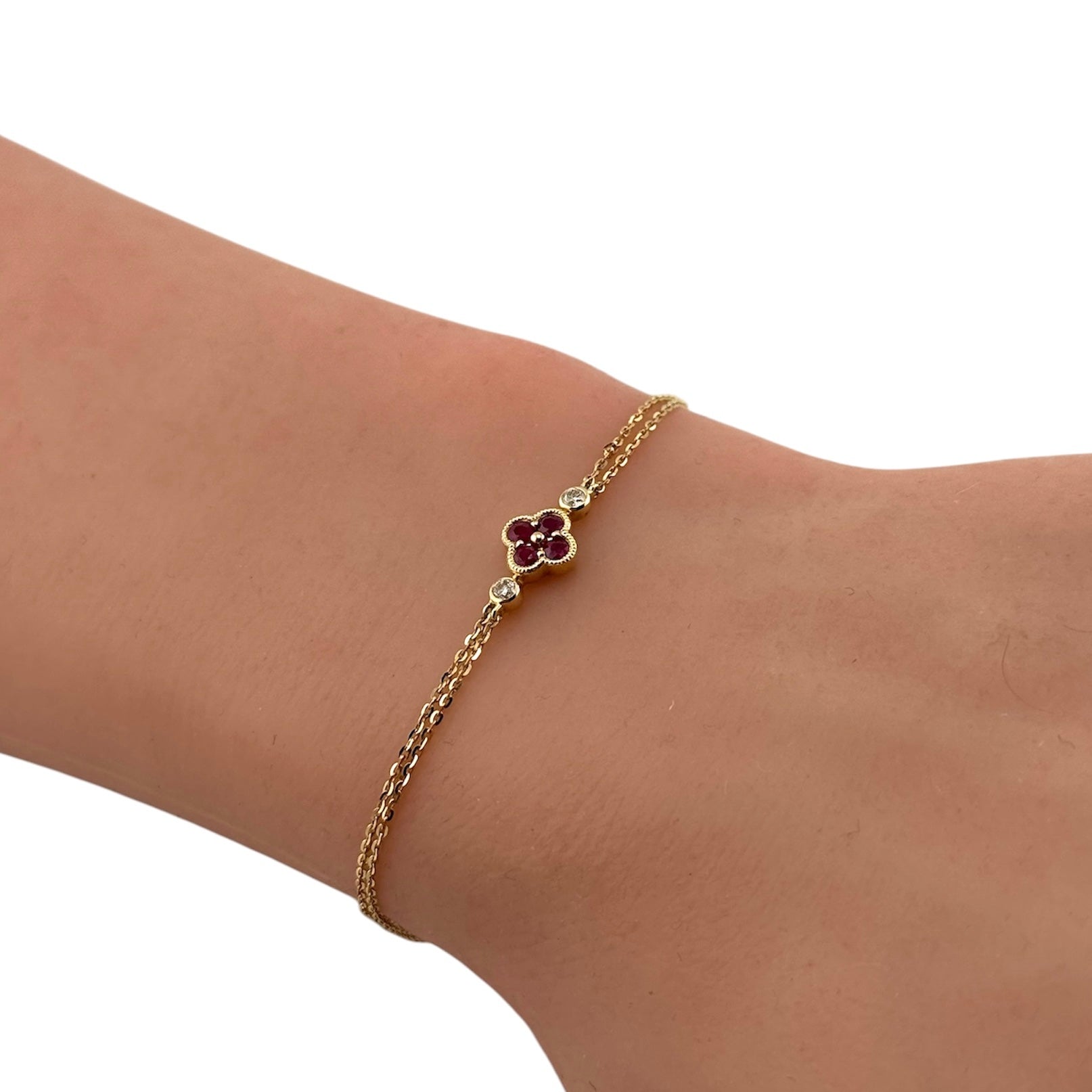 Crimson Clover 14K Yellow Gold Diamond & Ruby Bracelet