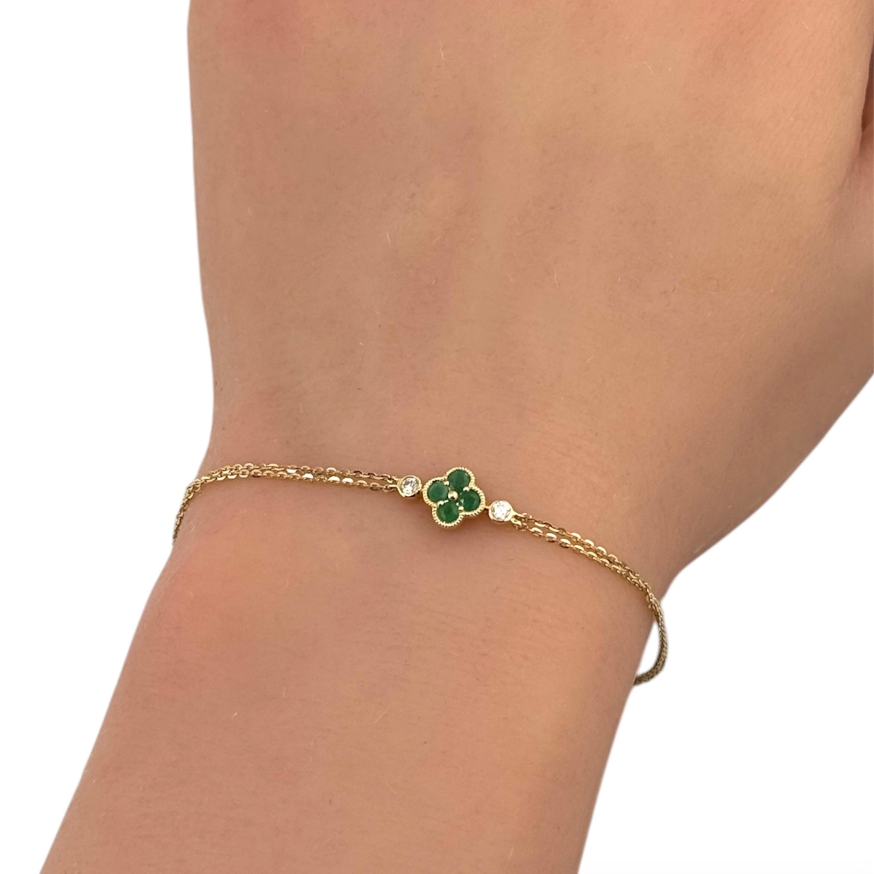 Mystic Clover 14K Yellow Gold Diamond & Emerald Bracelet