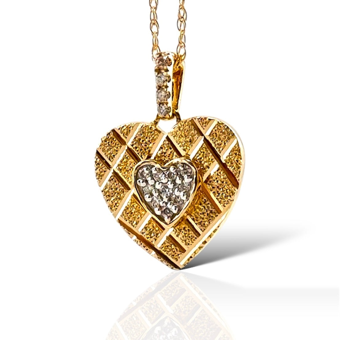 Golden Heart 14K Yellow Gold Diamond Necklace