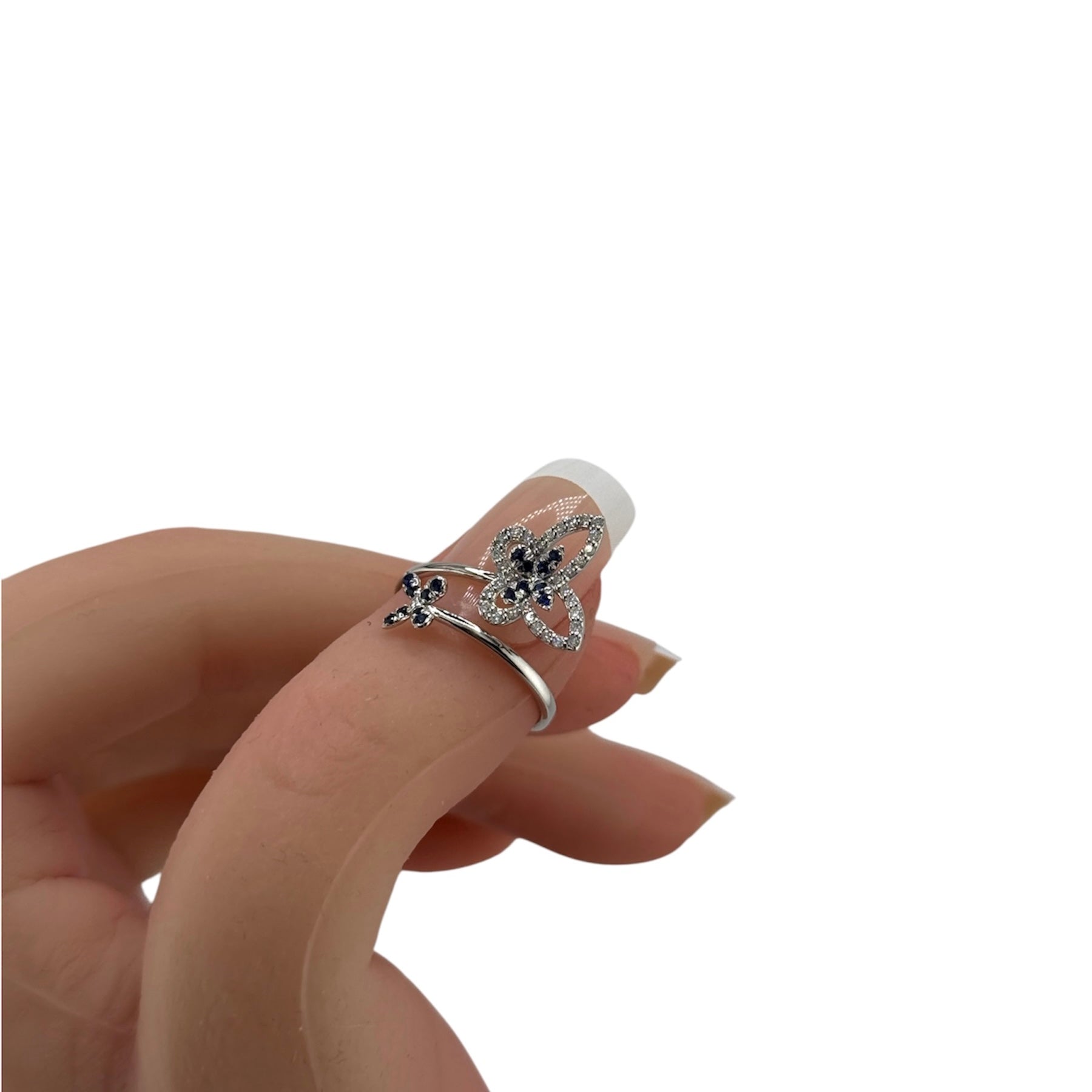 Wings Of Butterfly 14K White Gold Diamond & Sapphire Ring