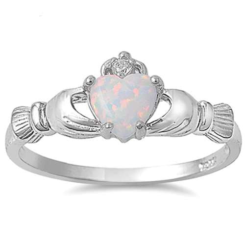 Sacred Bond White Opal Claddagh Ring