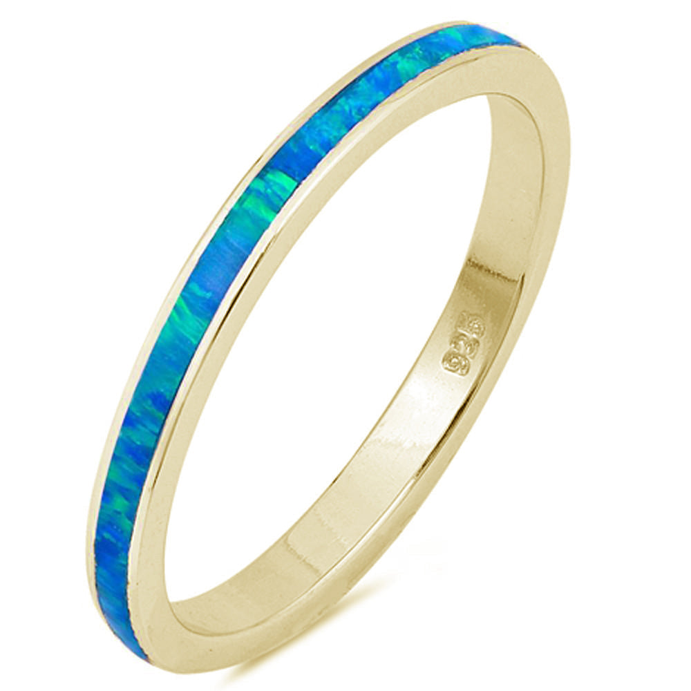 Yellow Gold Blue Opal Band Ring