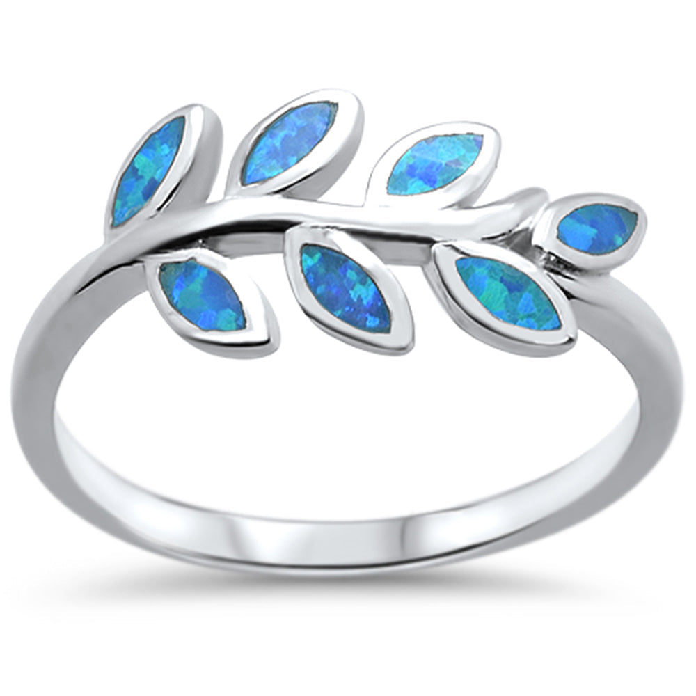 Luminous Blue Opal Leaf Ring