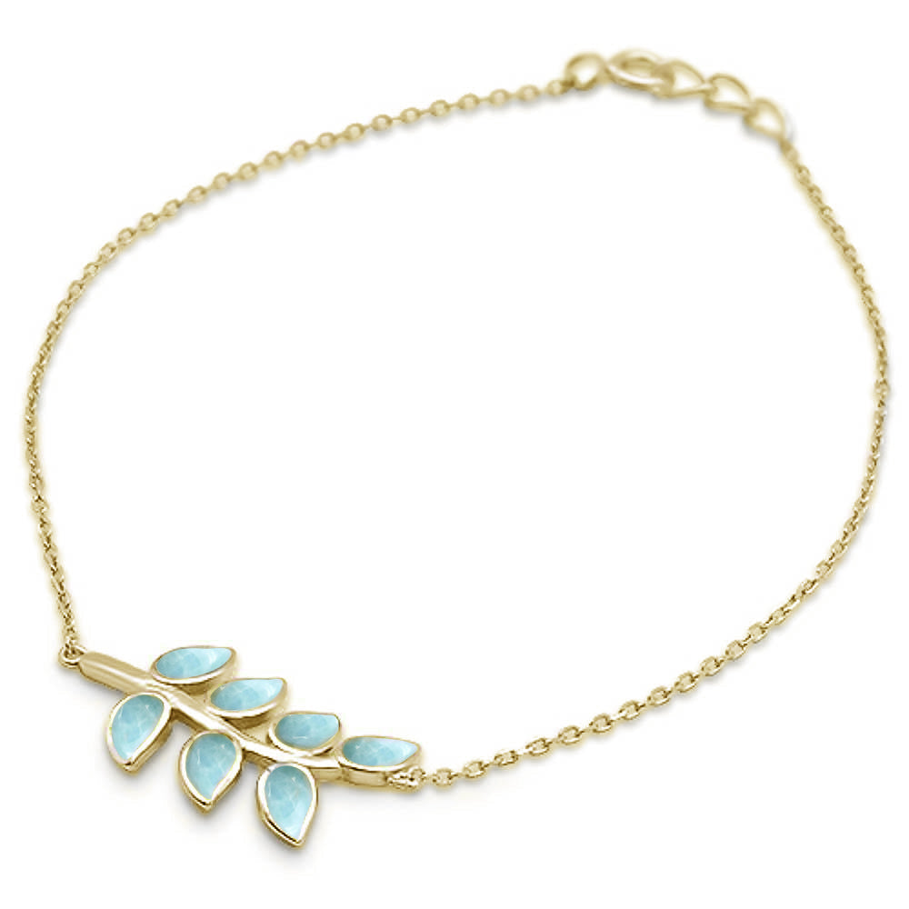 Yellow Gold Tropical Leaf Larimar Bracelet