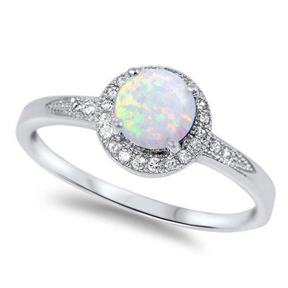 White Fire Opal & CZ Ring