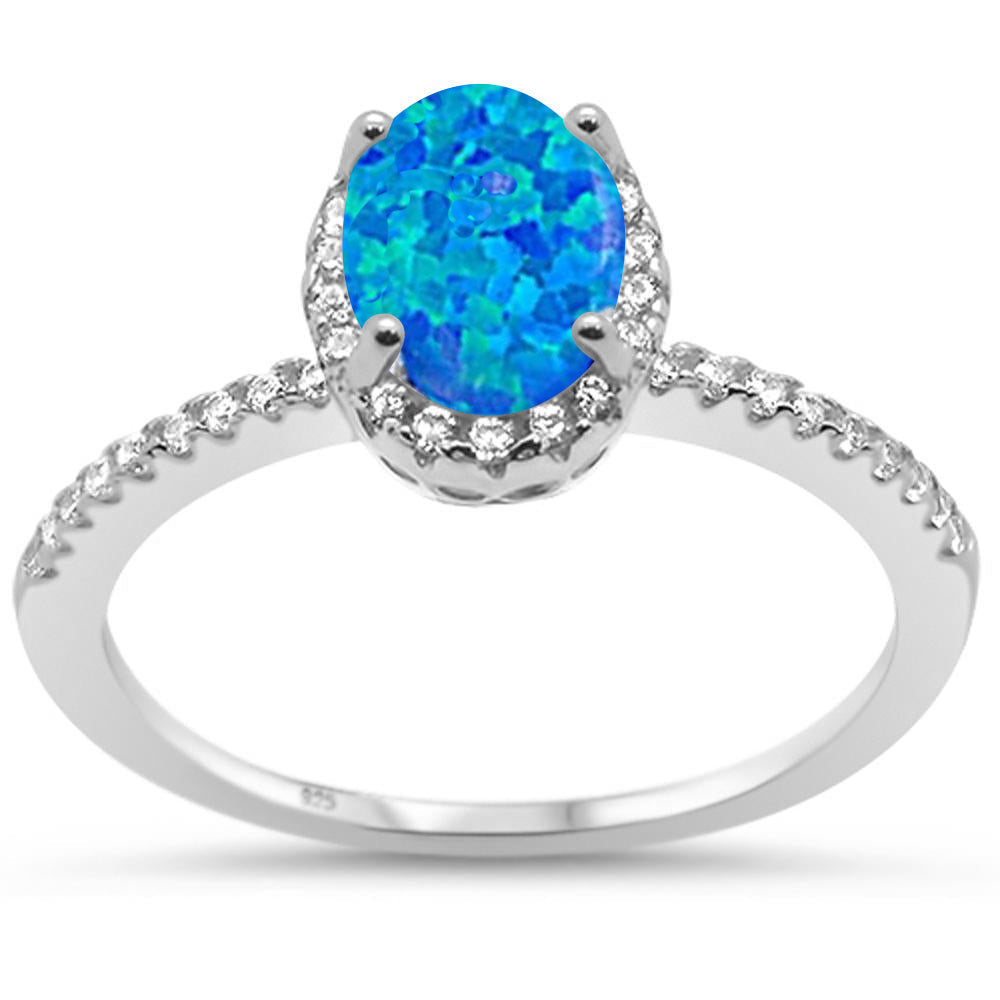 Serene Horizon Blue Opal Halo Ring