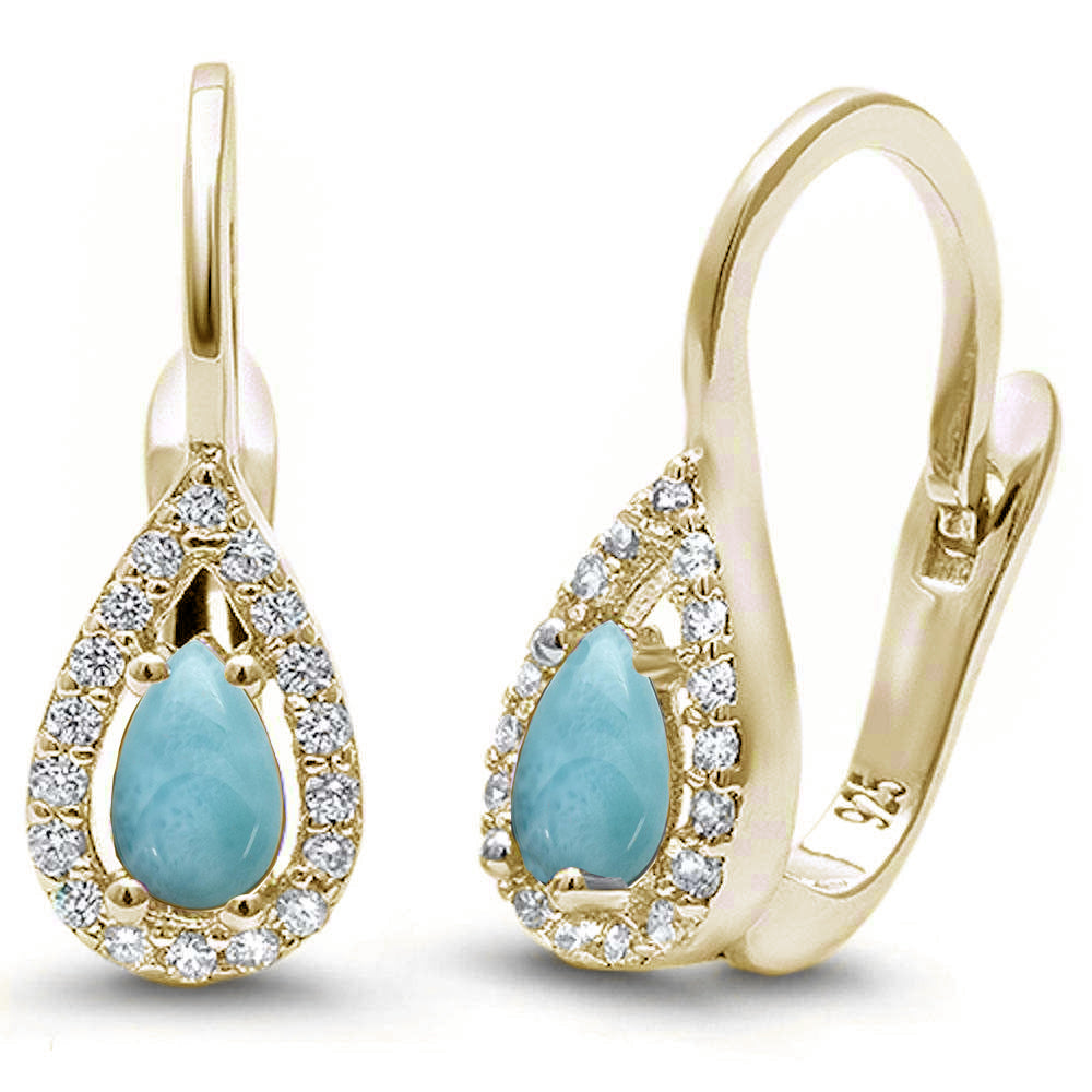 Gold Gilded Coral Larimar & CZ Earrings