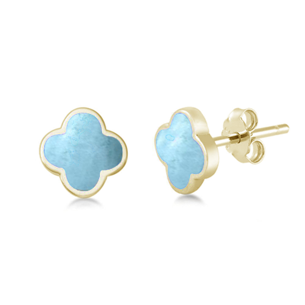 Gold Clover Larimar Earrings