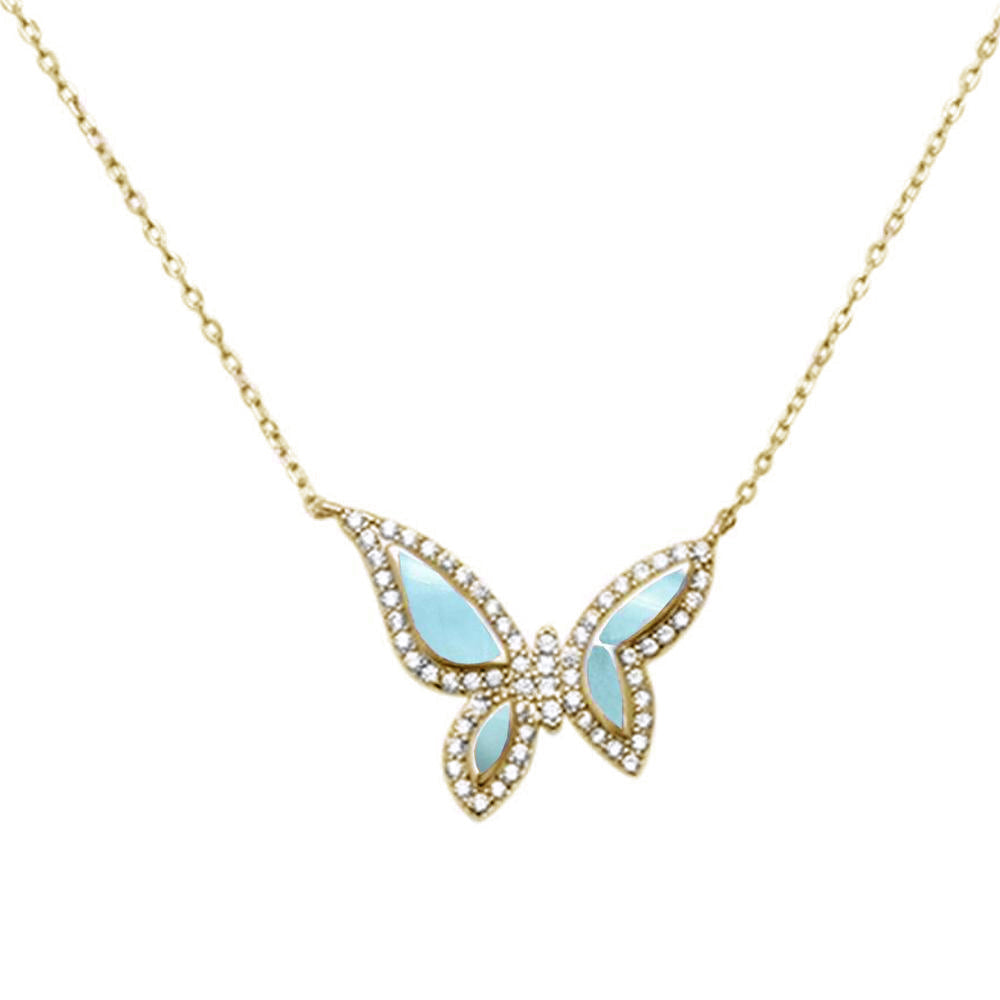 Gold White Opal Butterfly Charm Pendant