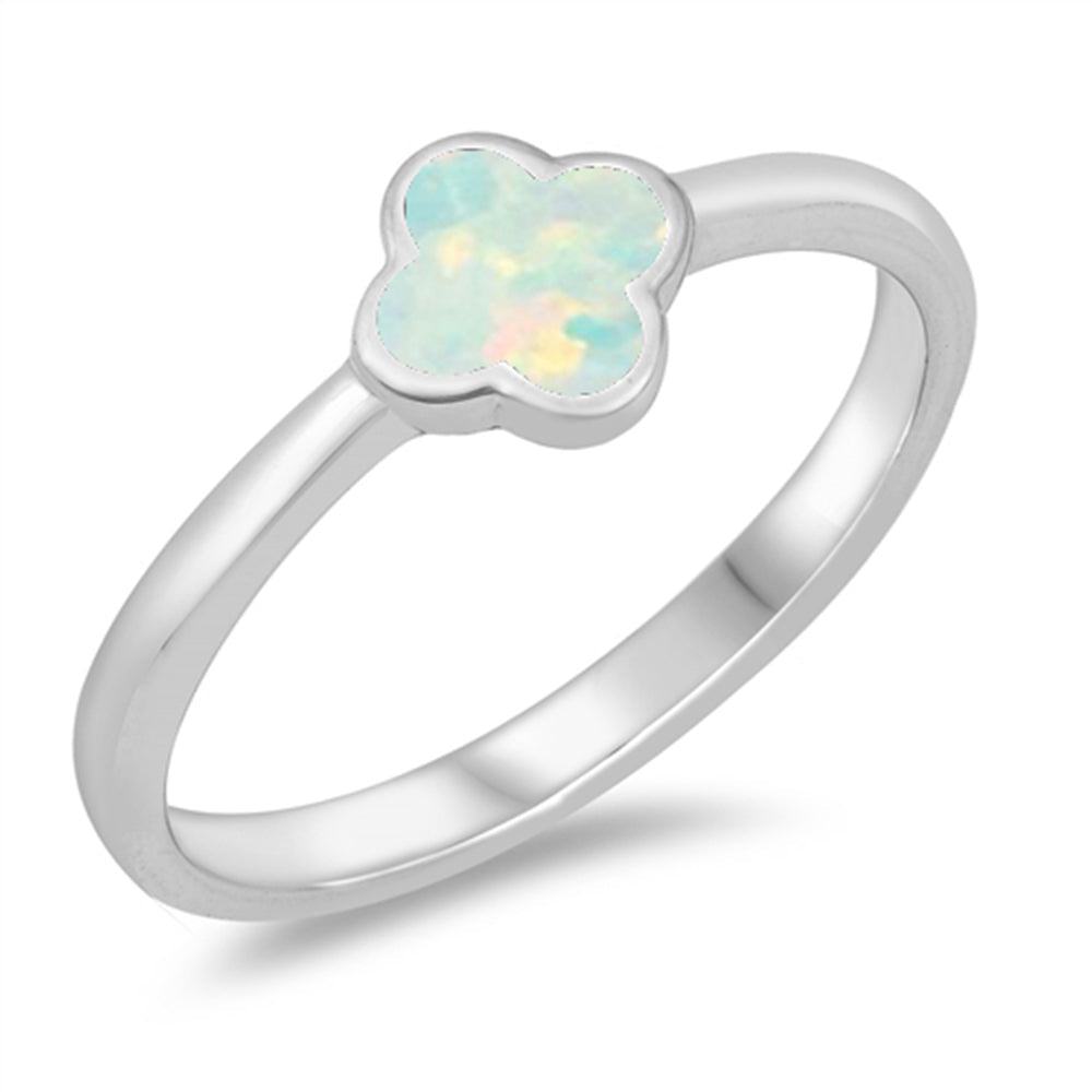 White Opal Petal Clover Ring