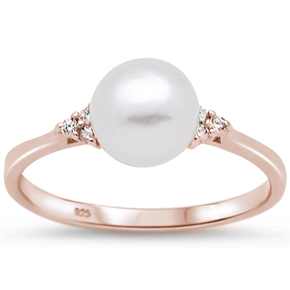 Rose Gold Elegant Pearl & CZ Ring