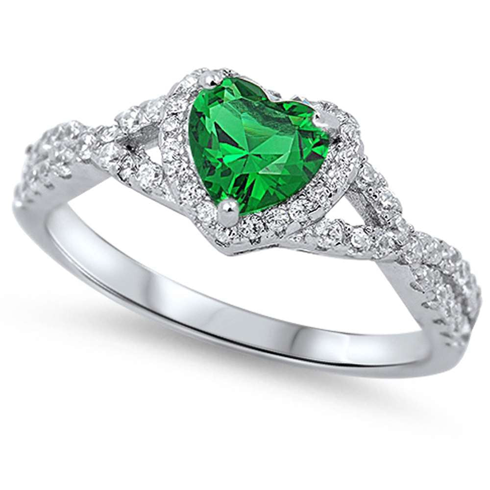 Silver Bliss Emerald Heart Ring