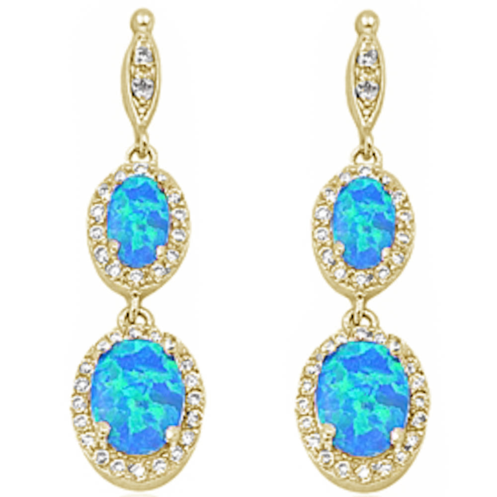 Gold Blue Opal Dangle Earrings