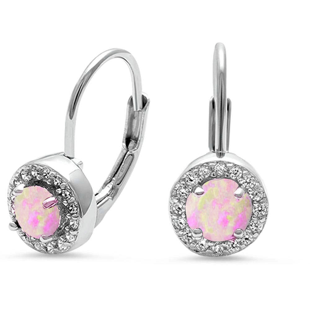 Azure Glow Pink Opal Halo Earrings