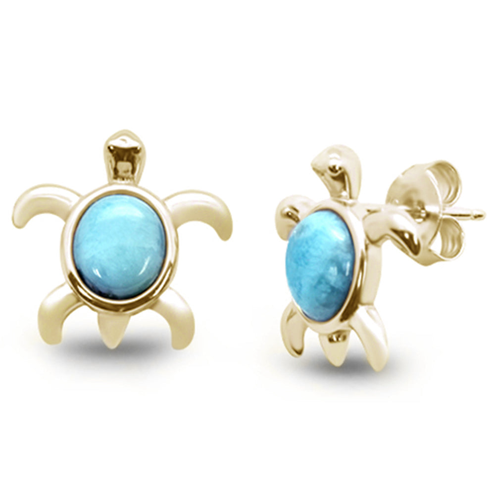 Gold Romantic Larimar Turtle Earrings