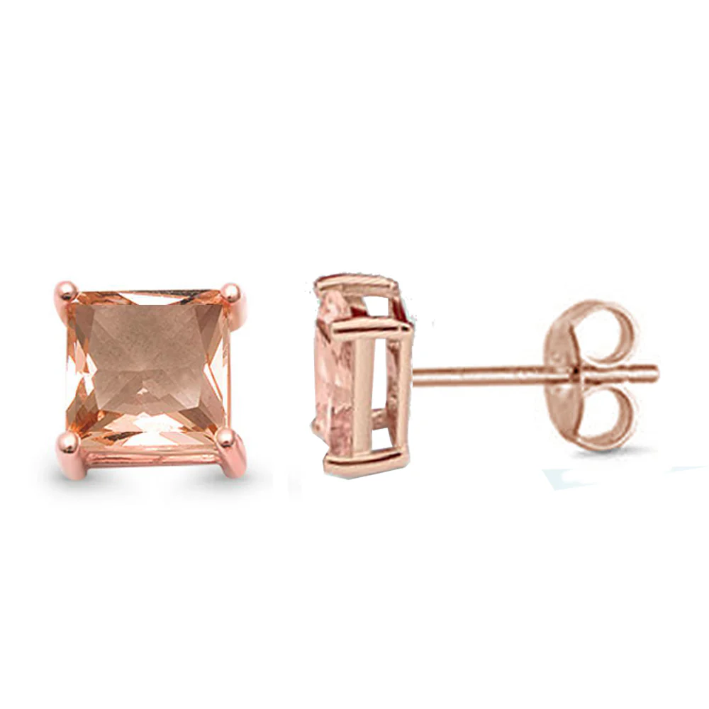 Rose Gold Square Morganite Earrings