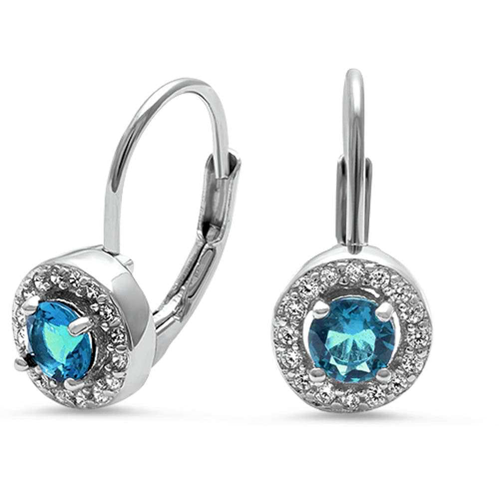 Azure Glow Blue Topaz Halo Earrings