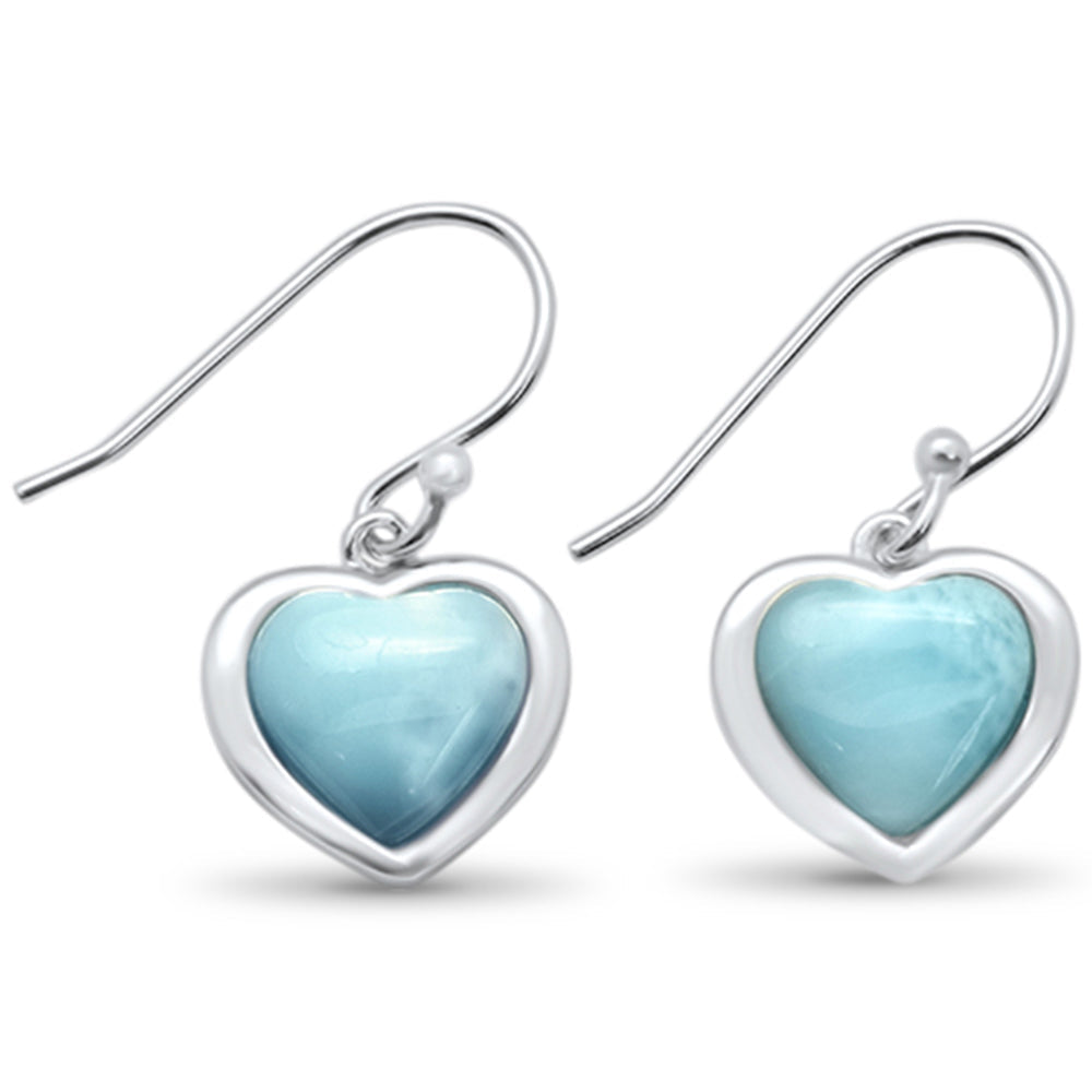 Oceanic Heart Drop Dangling Larimar Earrings