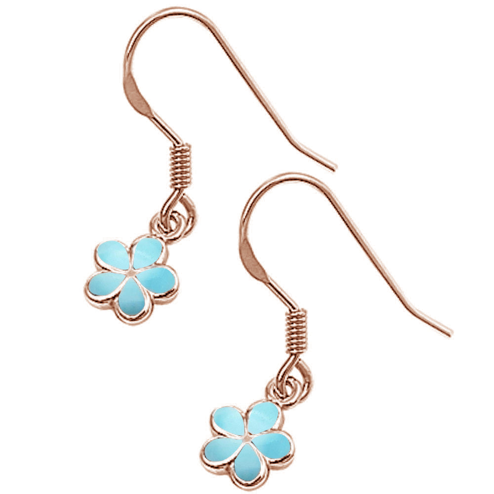 Rose Gold Floral Plumeria Larimar Earrings