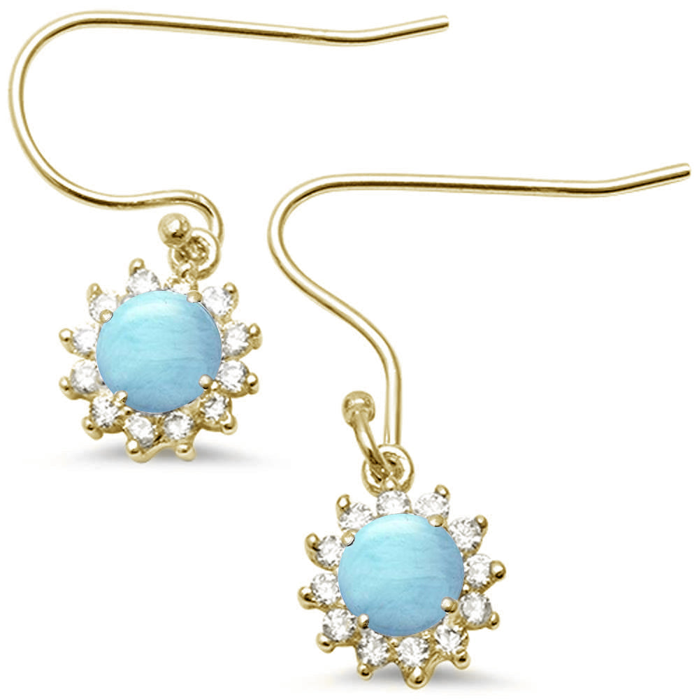 Gold Luminous Larimar & CZ Drop Earrings