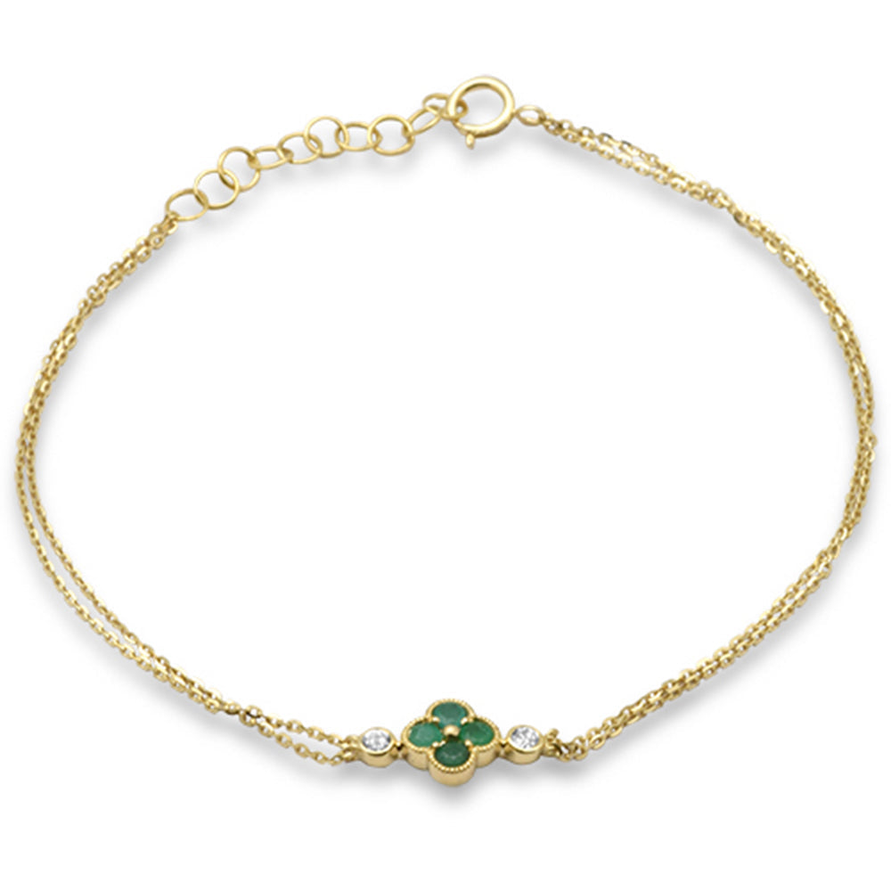 Mystic Clover 14K Yellow Gold Diamond & Emerald Bracelet