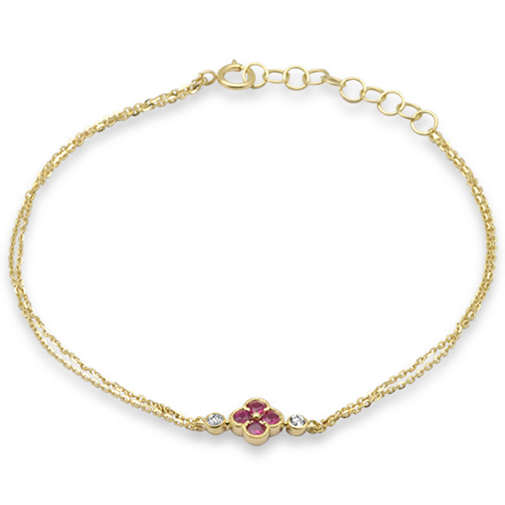 Crimson Clover 14K Yellow Gold Diamond & Ruby Bracelet