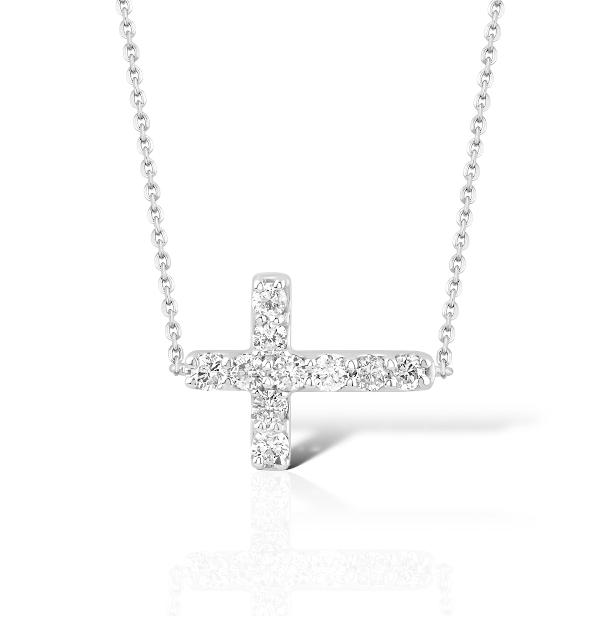 Sideways Cross 14k Gold Diamond Necklace