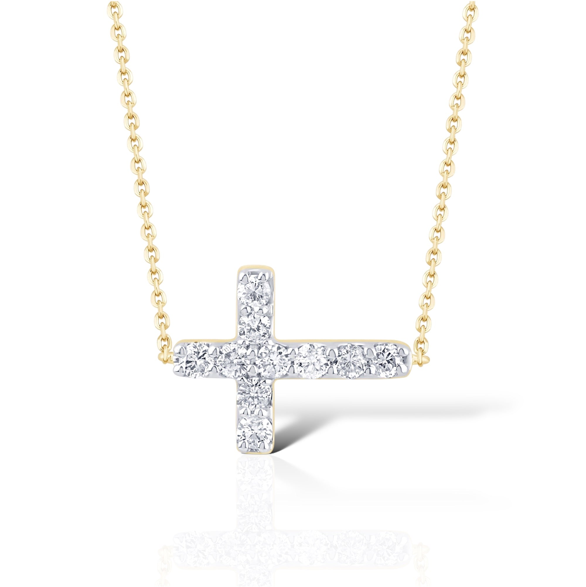 Sideways Cross 14k Gold Diamond Necklace