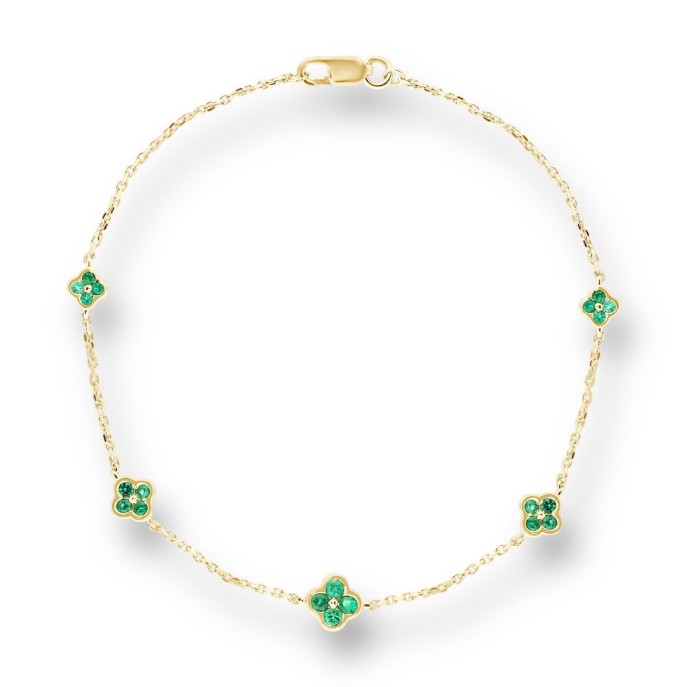 Floral Blossom 14K Yellow Gold Emerald Bracelet