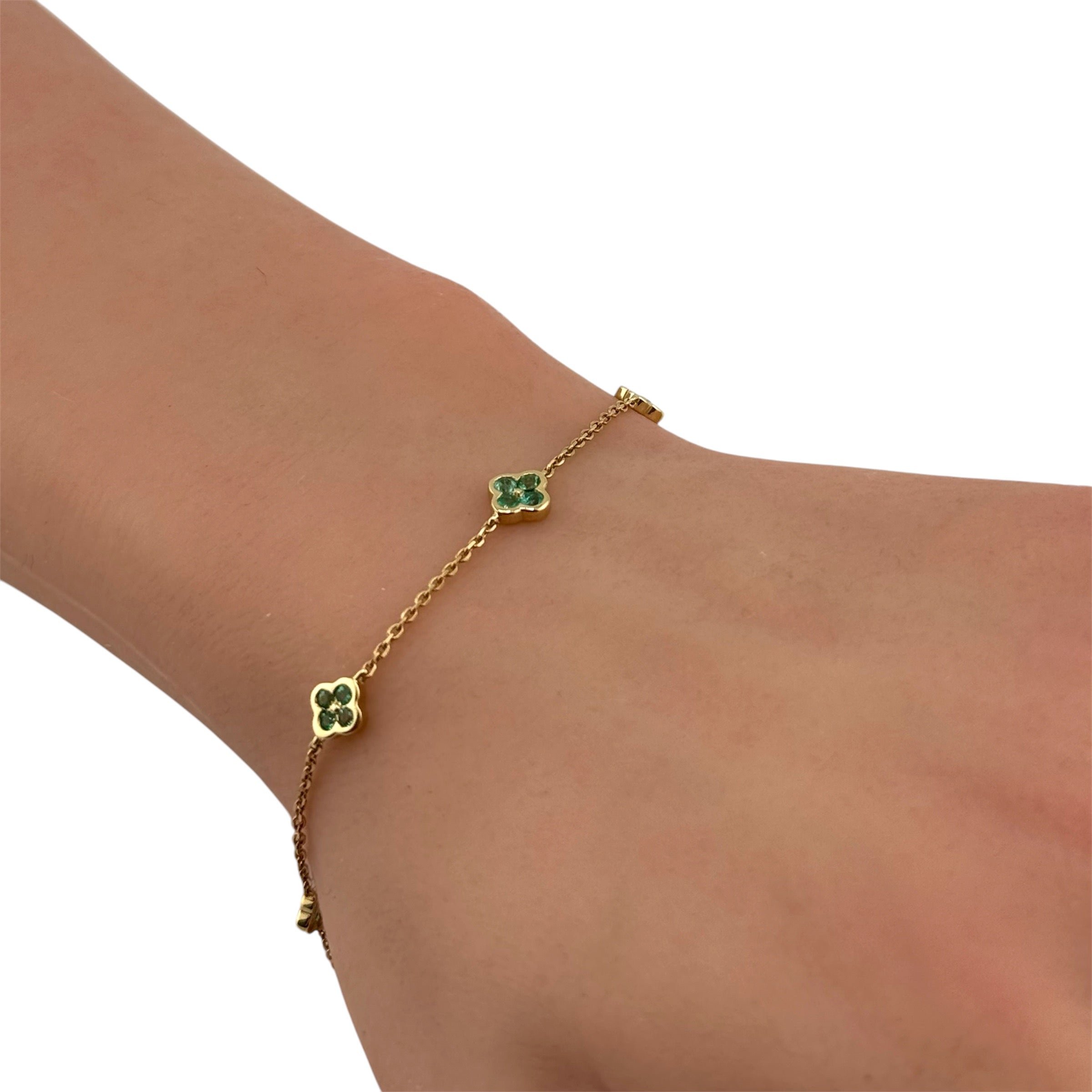 Floral Blossom 14K Yellow Gold Emerald Bracelet