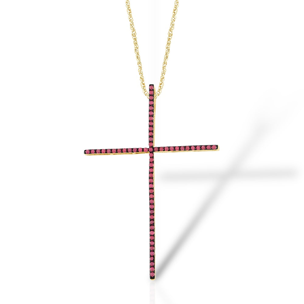 Crimson Cross 14K Yellow Gold Ruby Necklace