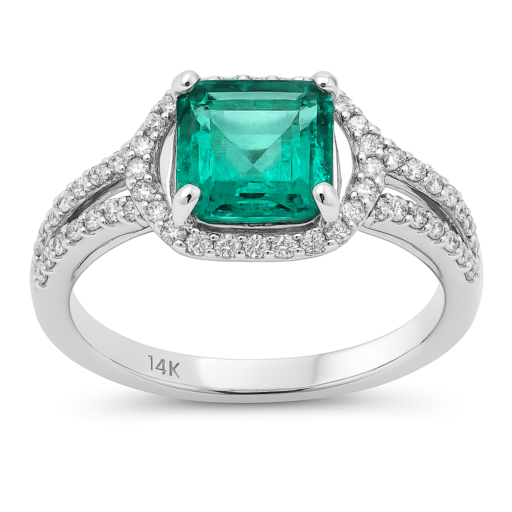 Regal Aura 14K White Gold Diamond & Emerald Ring