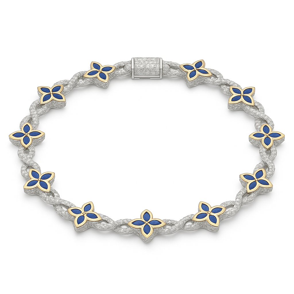 Clover Mist 14K White Gold Diamond & Sapphire Bracelet