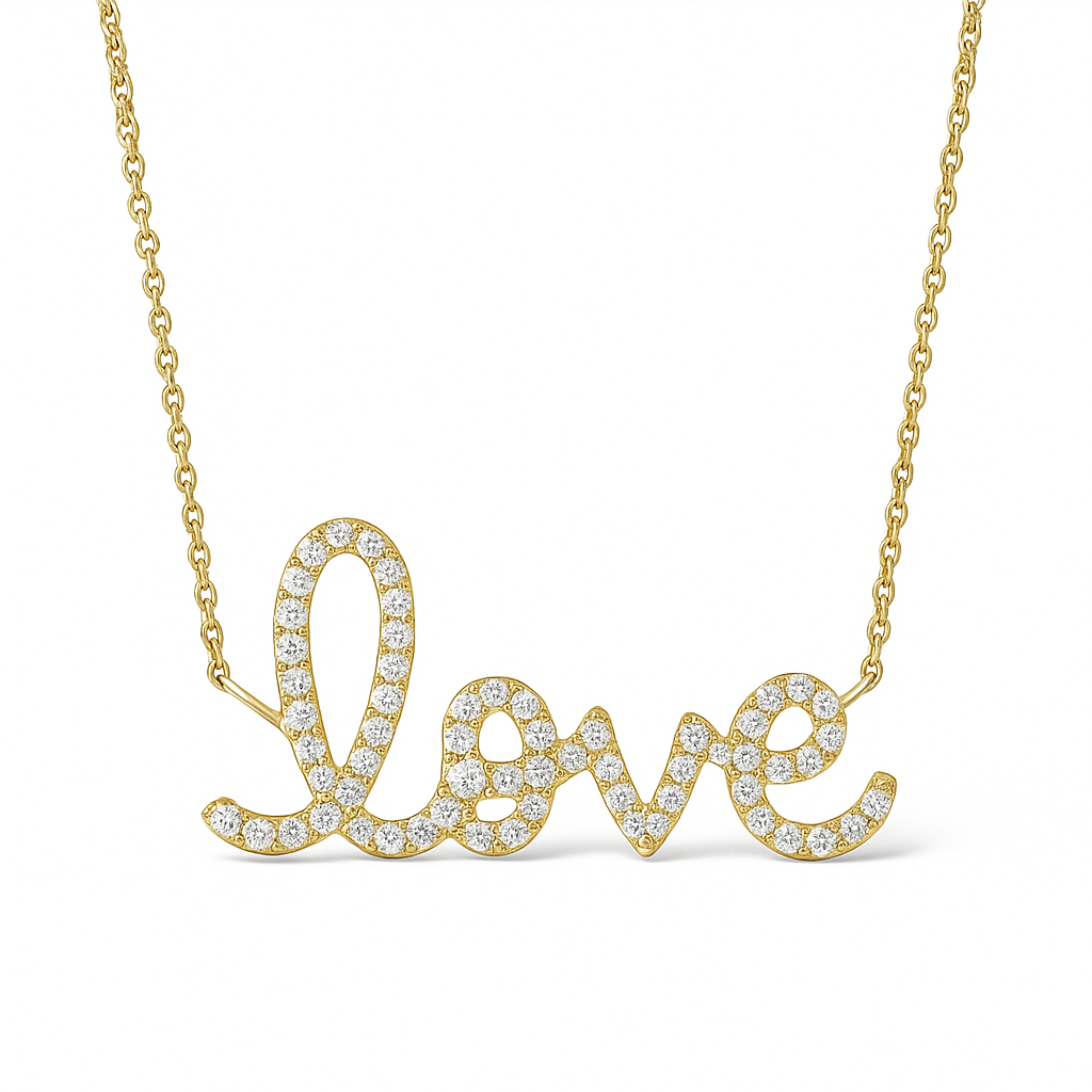 Love Script 14K Gold Diamond Necklace