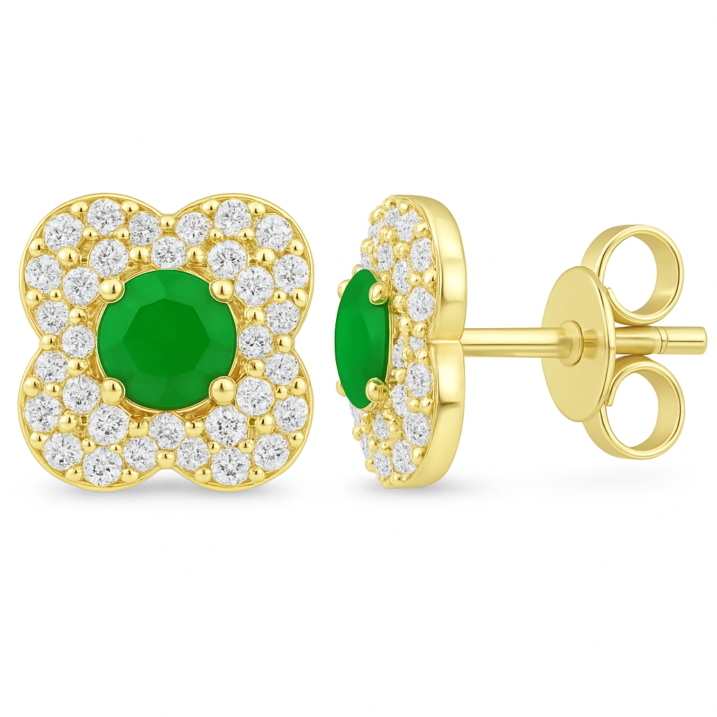 Floral Spark 14K Yellow Gold Diamond & Emerald Earrings