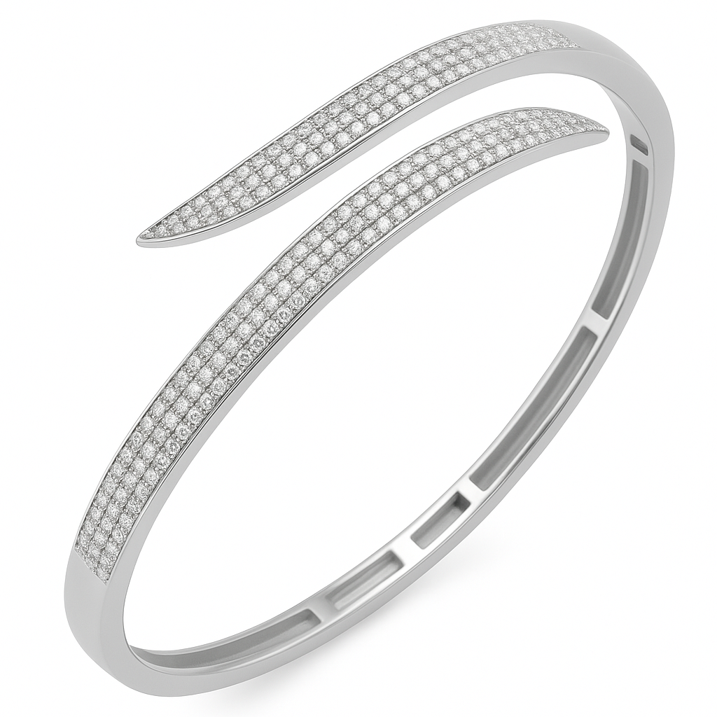 Frosted Talon 14K White Gold Diamond Bangle Bracelet